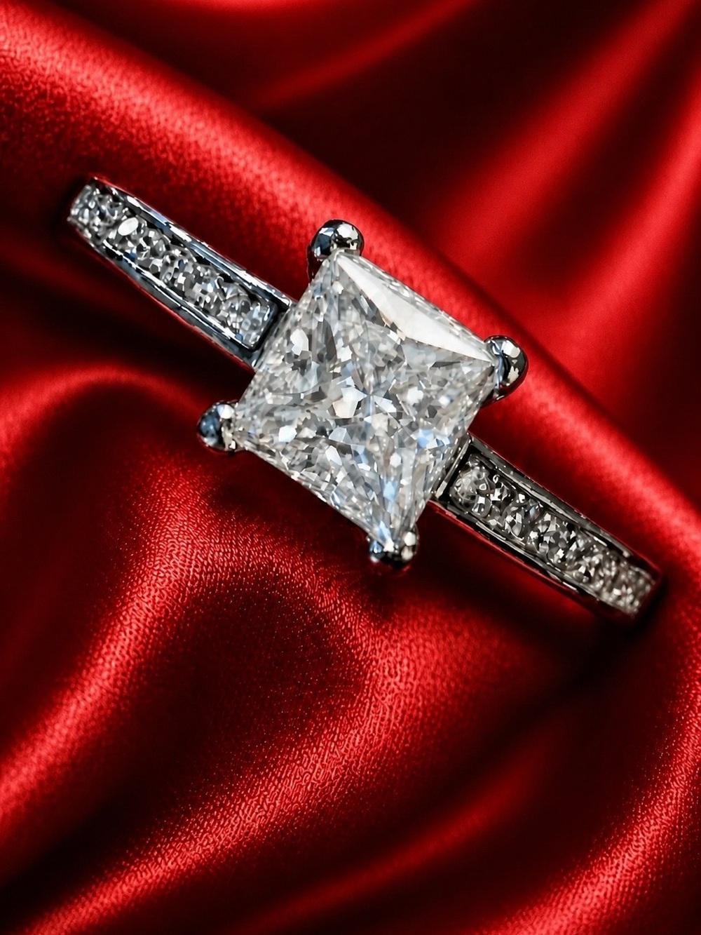 AAA Moissanite Princess Cut 6mm Solitaire. Rhodium over 925 Sterling Silver